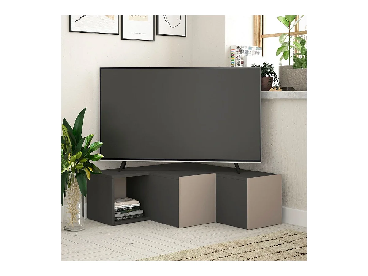 Mobile TV ad angolo con 2 cassetti e 1 nicchia L90 cm - Compact
