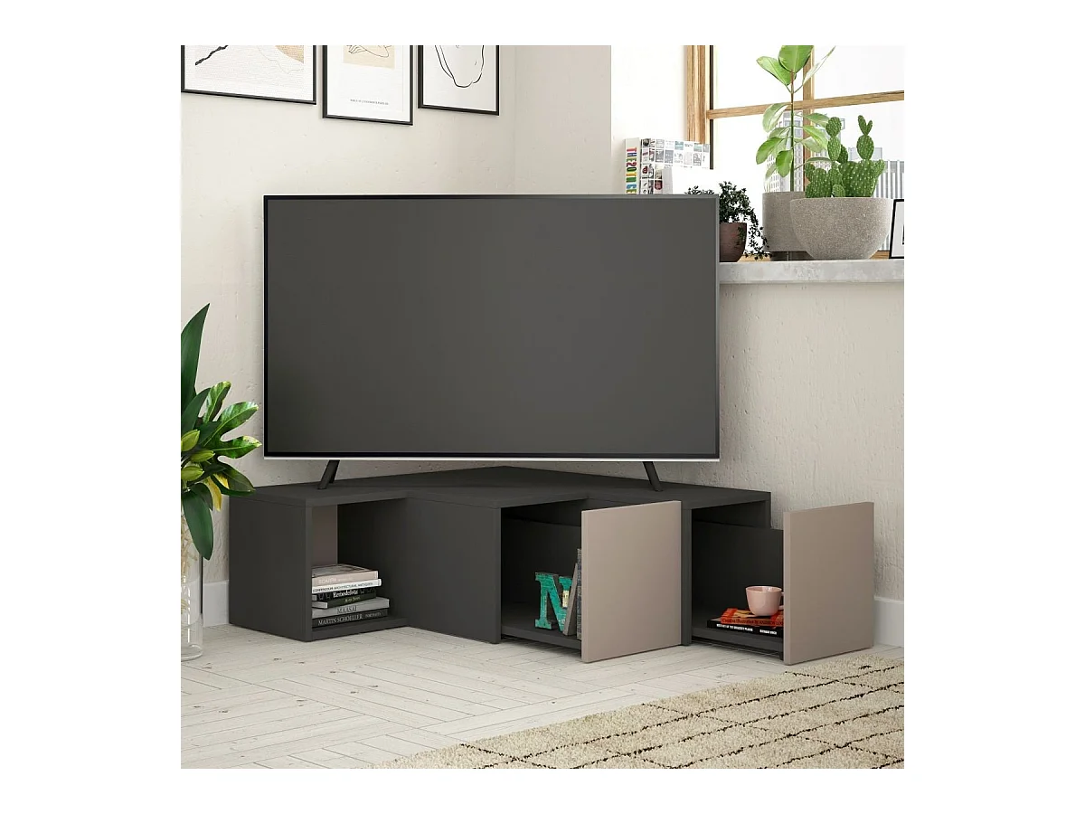 Mobile TV ad angolo con 2 cassetti e 1 nicchia L90 cm - Compact