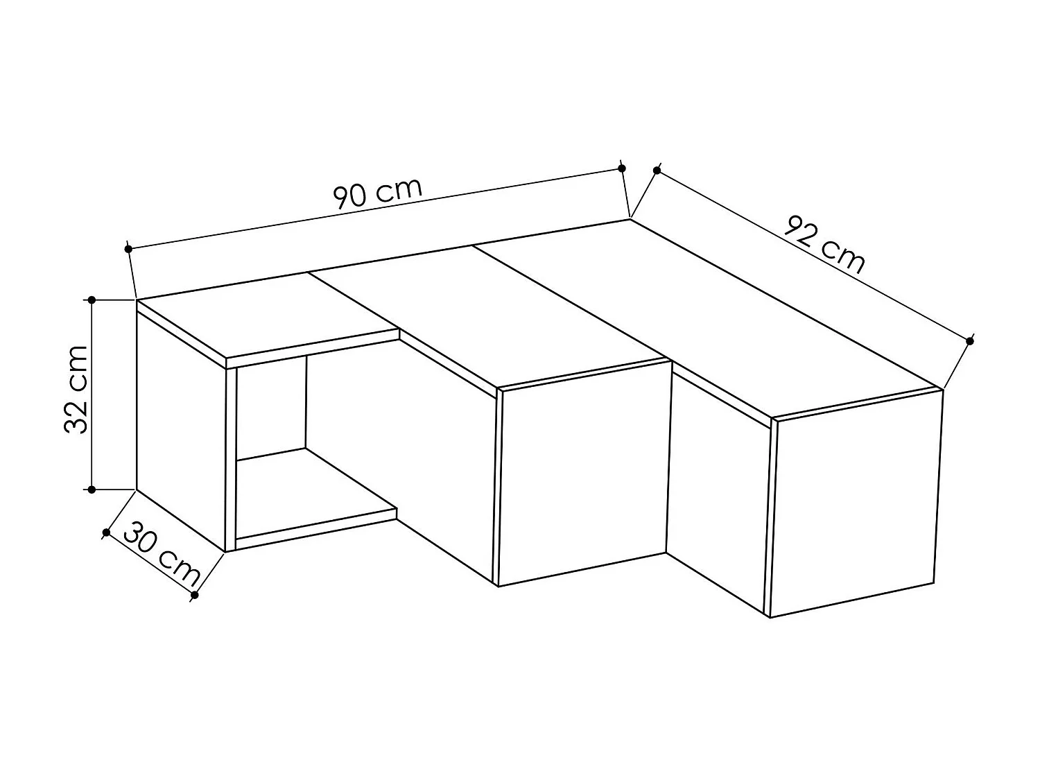 Meuble TV d'angle 2 tiroirs et 1 niche L90 cm - Compact