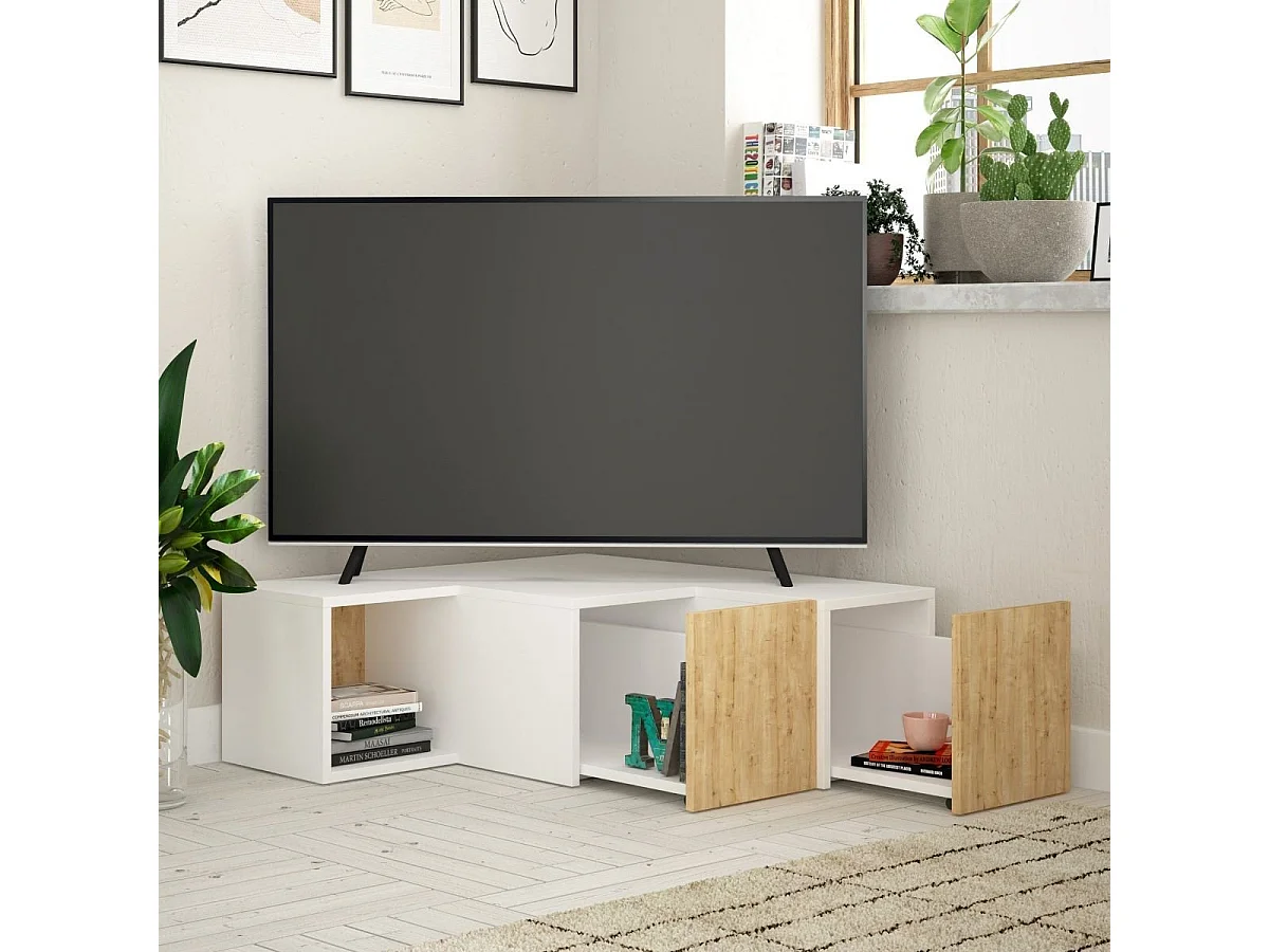 Eck-TV-Möbel mit 2 Schubladen und 1 Nische L90 cm - Compact