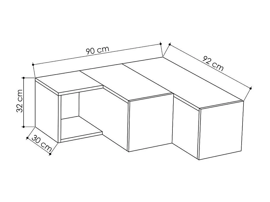 Eck-TV-Möbel mit 2 Schubladen und 1 Nische L90 cm - Compact