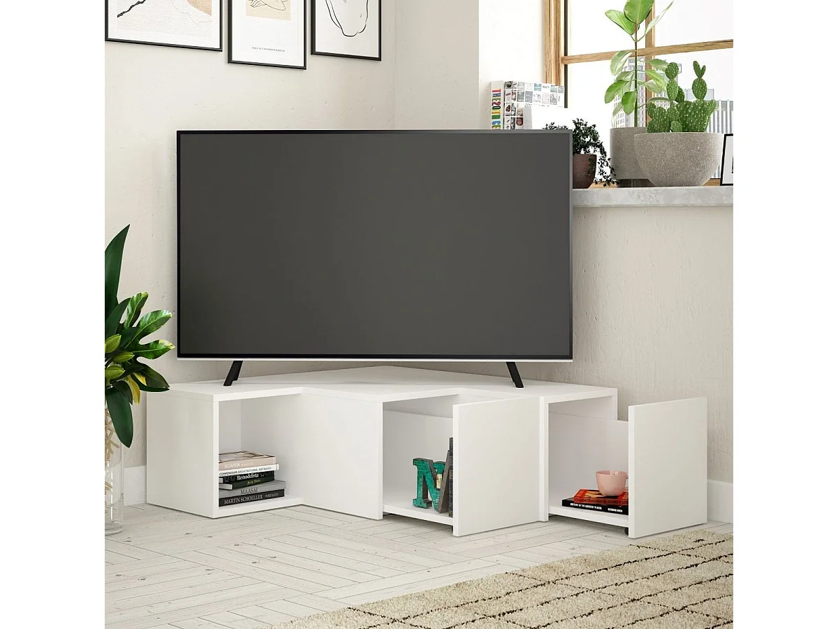 Mueble de TV de esquina con 2 cajones y 1 estante L90 cm - Compact