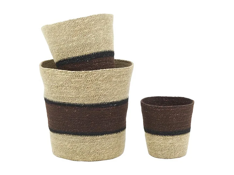 Cache-pots en jonc naturel et teinté marron