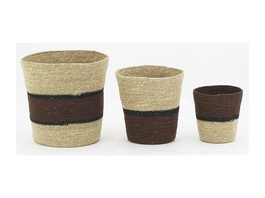 Cache-pots en jonc naturel et teinté marron