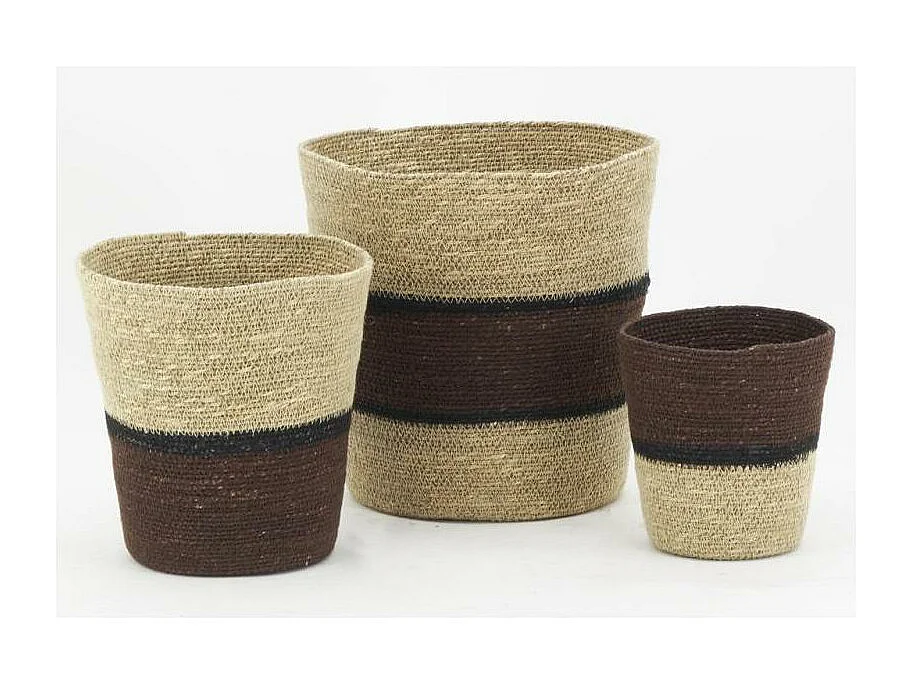 Cache-pots en jonc naturel et teinté marron