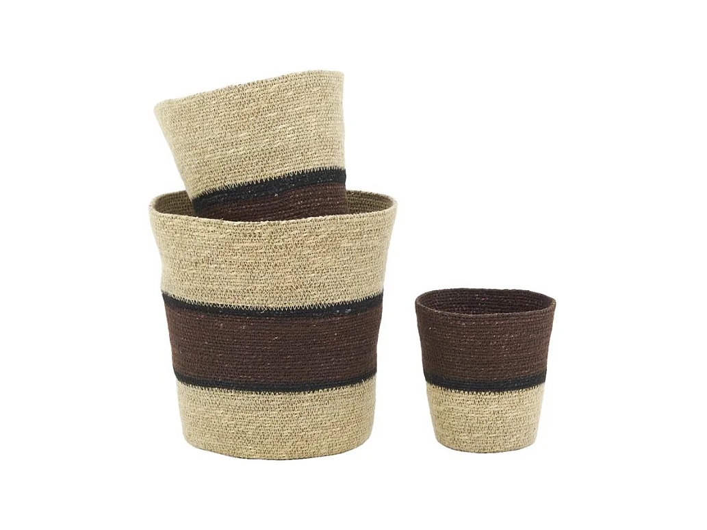 Cache-pots en jonc naturel et teinté marron