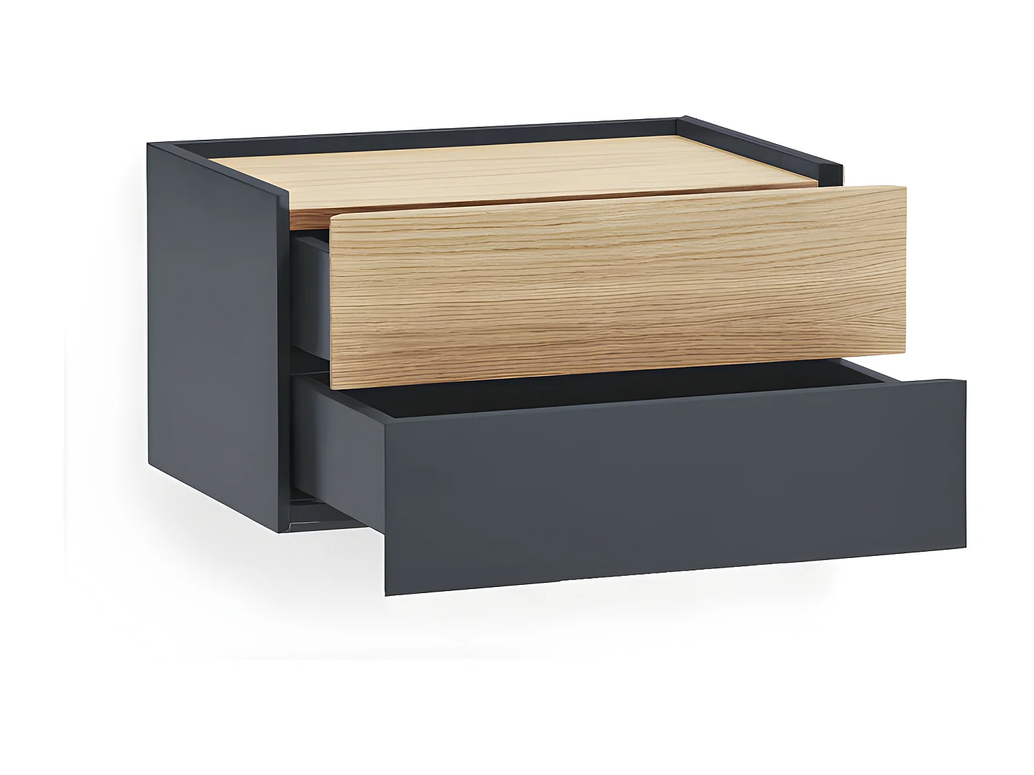 Otto - Table de chevet murale 2 tiroirs en bois - Gris anthracite