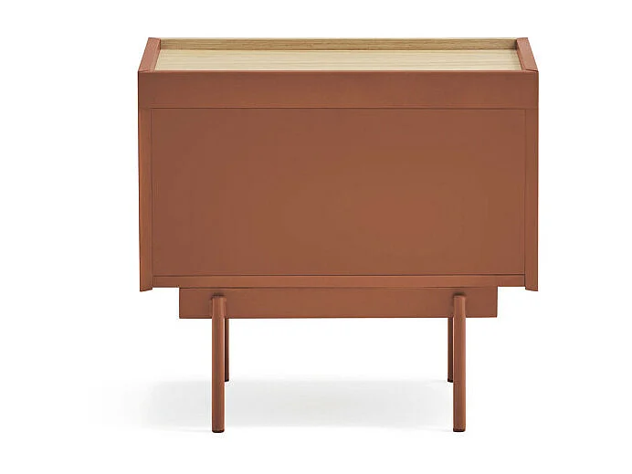 Otto - Table de chevet 2 tiroirs en bois - Rouge brique