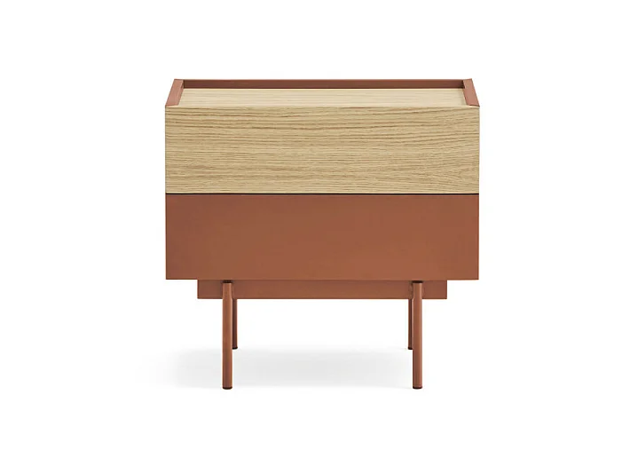 Otto - Table de chevet 2 tiroirs en bois - Rouge brique