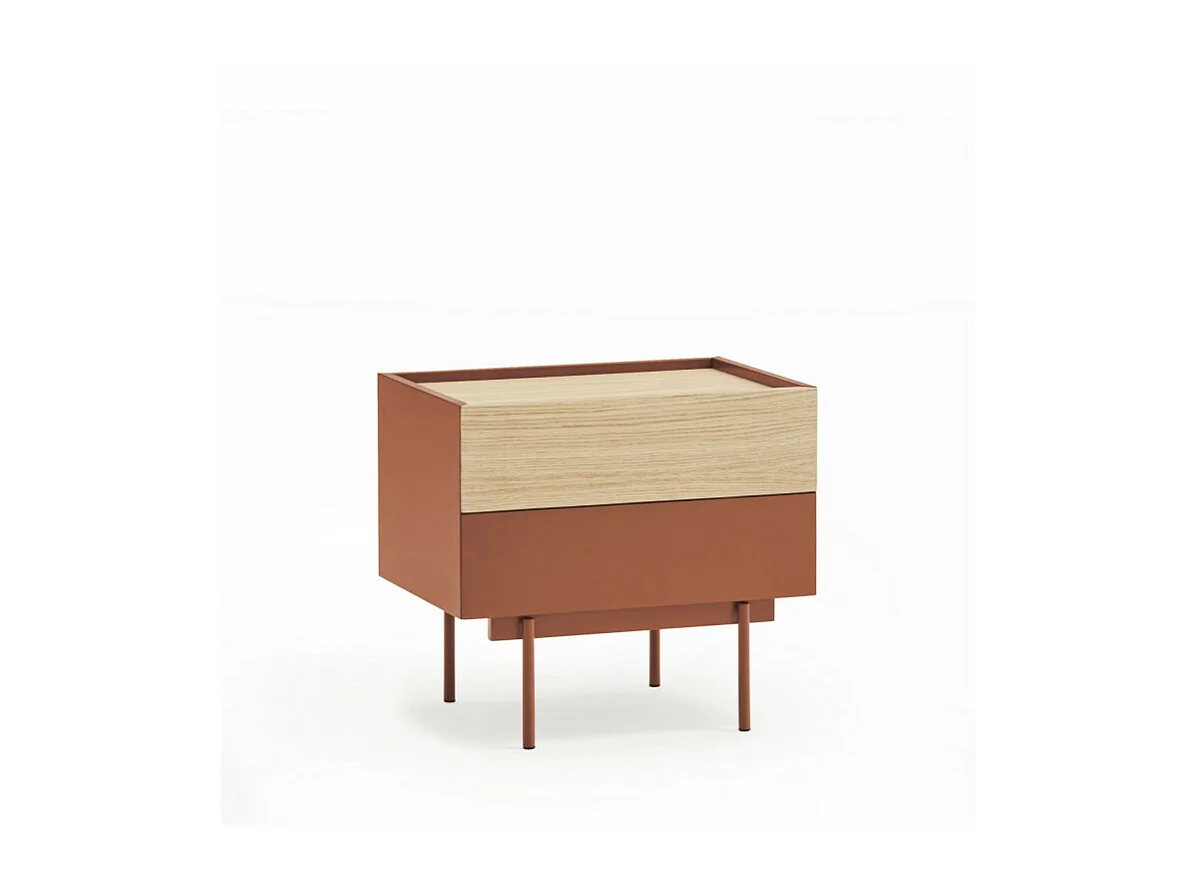 Otto - Table de chevet 2 tiroirs en bois - Rouge brique