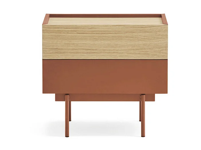 Otto - Table de chevet 2 tiroirs en bois - Rouge brique