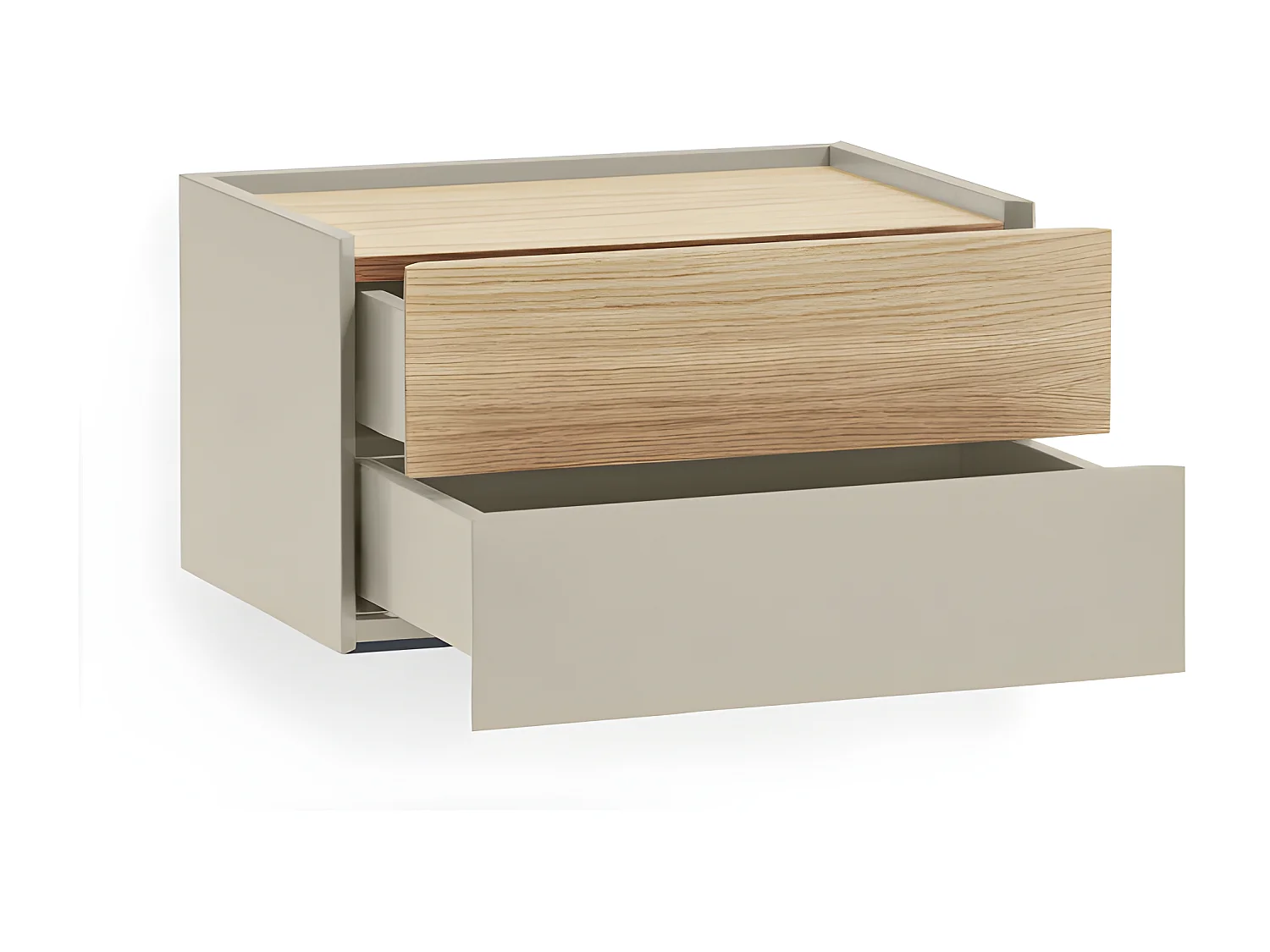 Otto - Table de chevet murale 2 tiroirs en bois - Beige