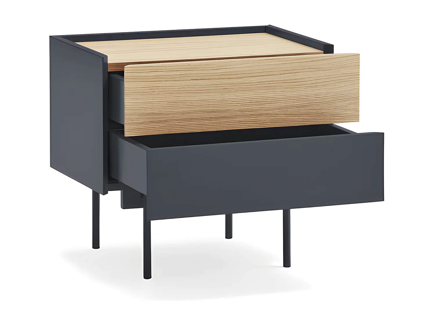 Otto - Table de chevet 2 tiroirs en bois - Gris anthracite