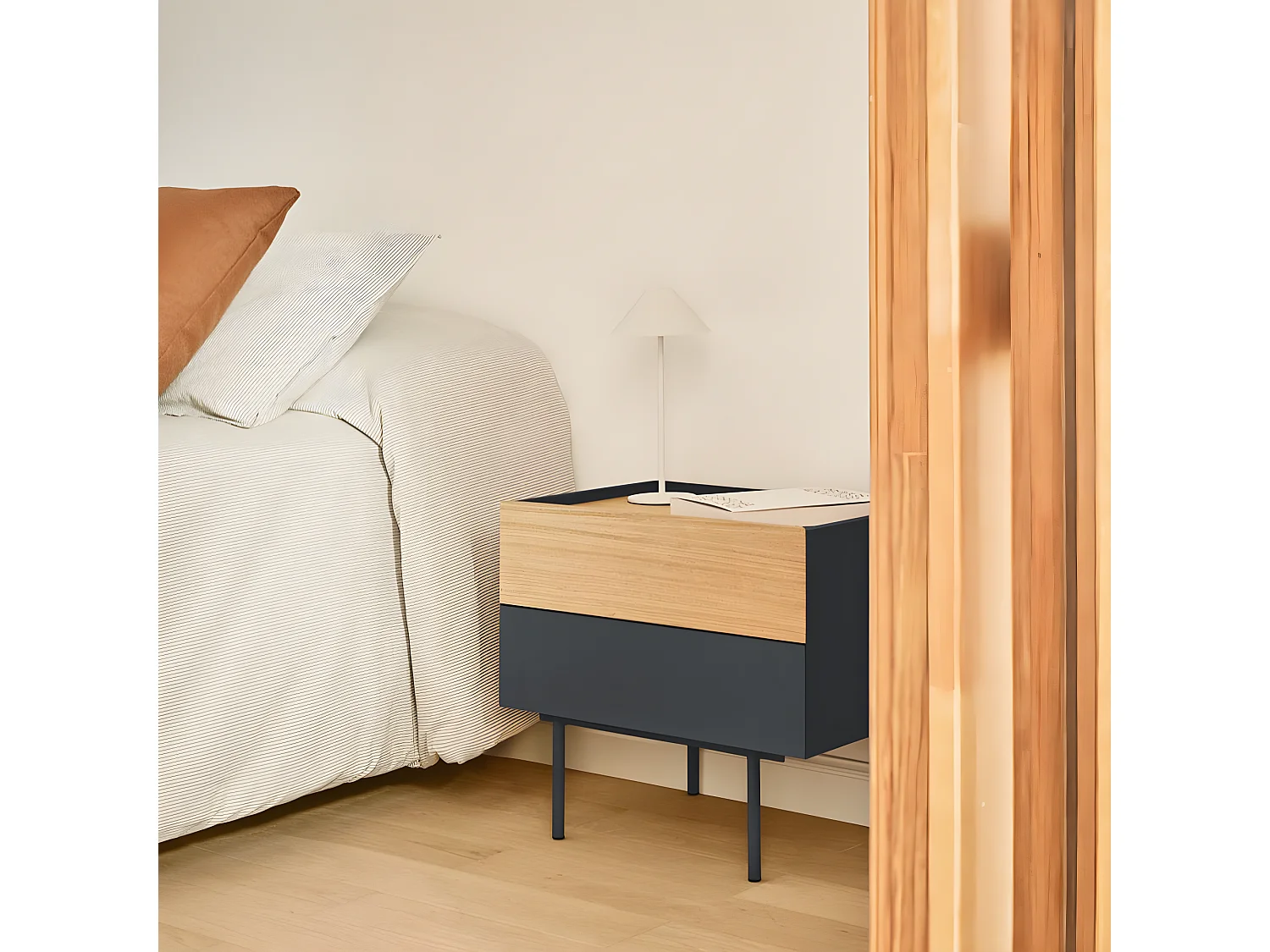 Otto - Table de chevet 2 tiroirs en bois - Gris anthracite