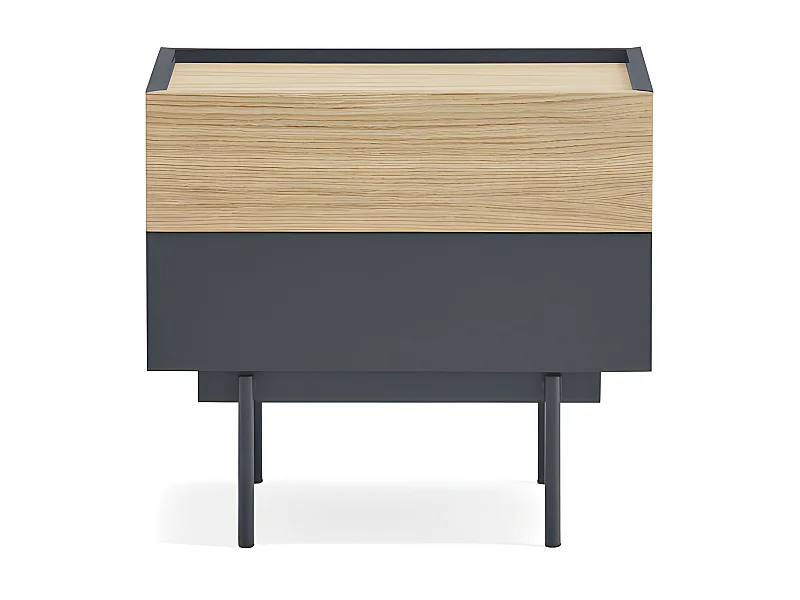 Otto - Table de chevet 2 tiroirs en bois - Gris anthracite