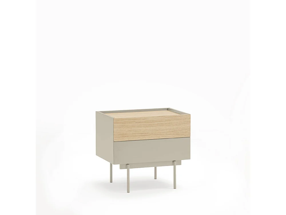 Otto - Table de chevet 2 tiroirs en bois - Beige