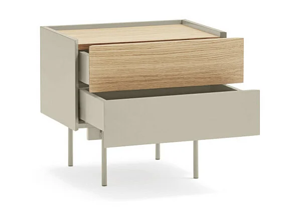 Otto - Table de chevet 2 tiroirs en bois - Beige