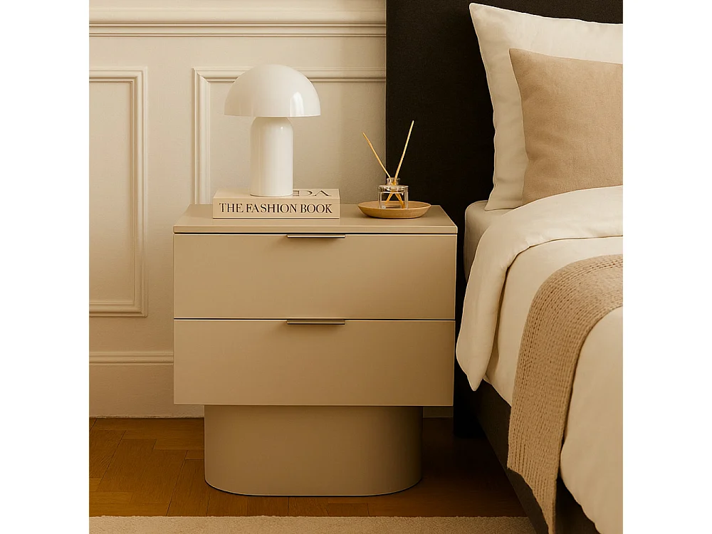 Totem - Table de chevet 2 tiroirs en bois - Couleur : Sable