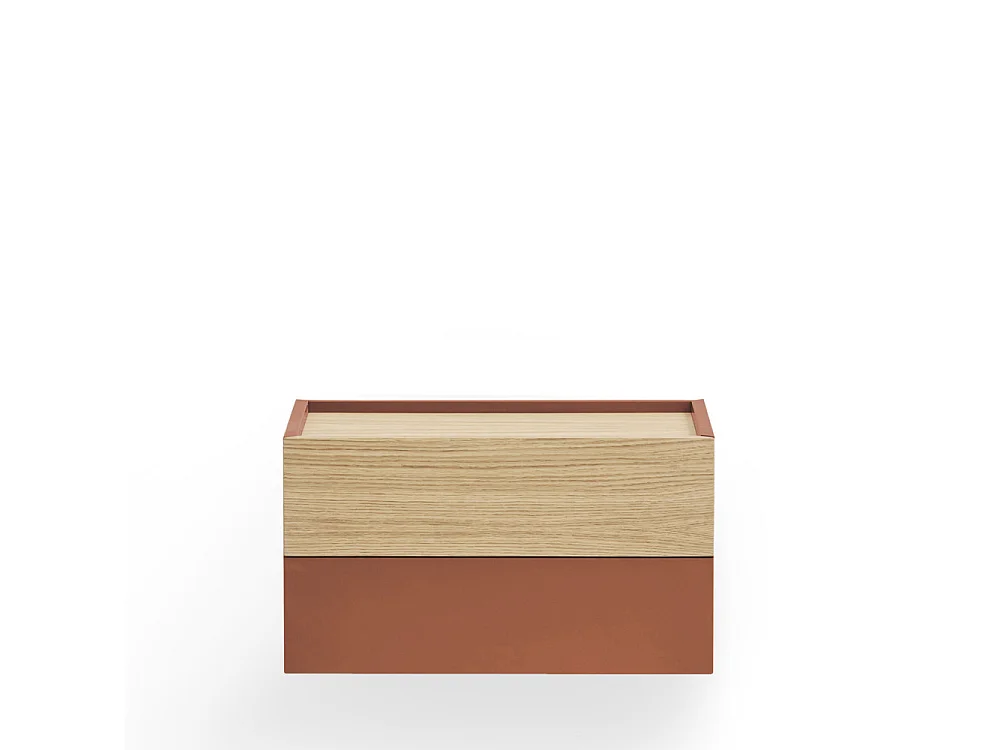Otto - Table de chevet murale 2 tiroirs en bois - Rouge brique