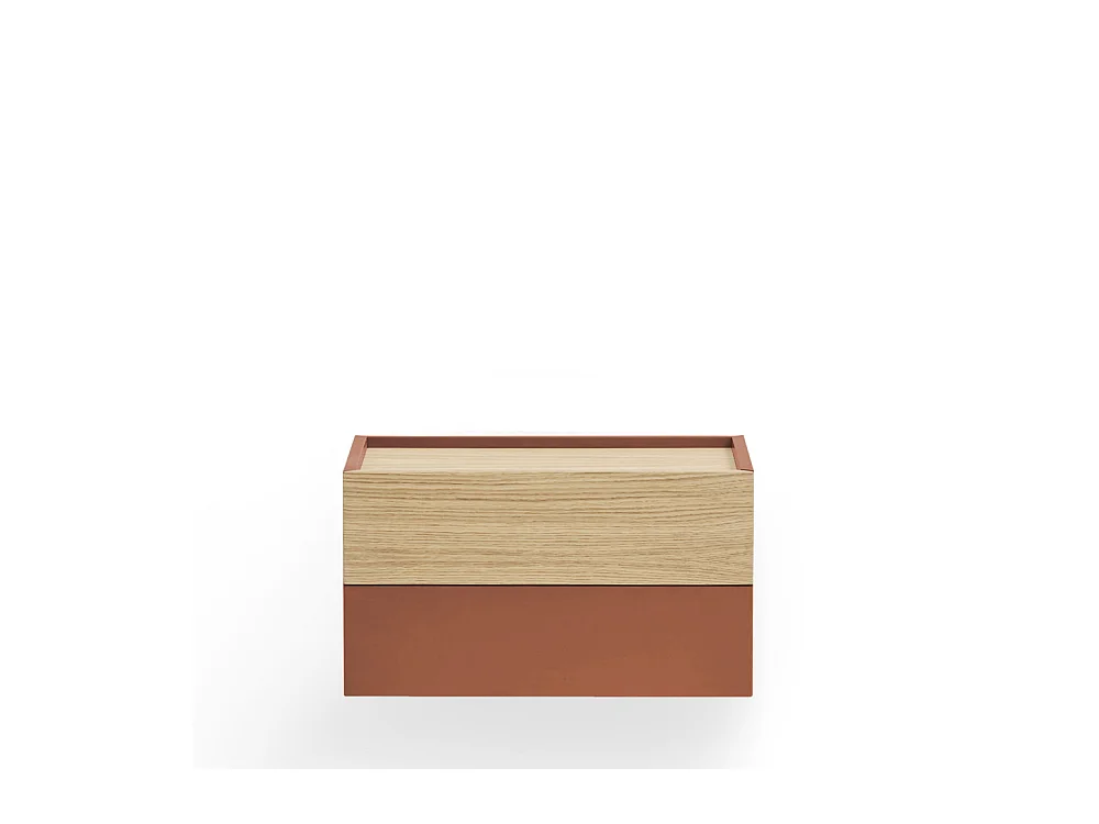 Otto - Table de chevet murale 2 tiroirs en bois - Rouge brique