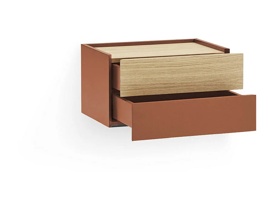Otto - Table de chevet murale 2 tiroirs en bois - Rouge brique