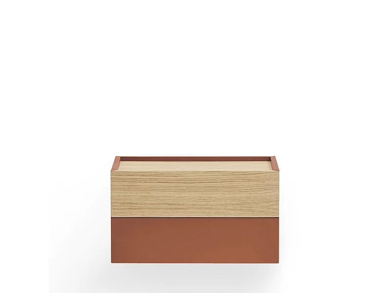 Otto - Table de chevet murale 2 tiroirs en bois - Rouge brique