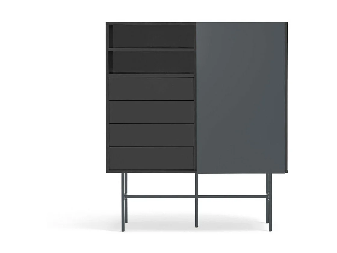 Nube - Buffet haut avec porte coulissante en bois H140cm - Gris et noir