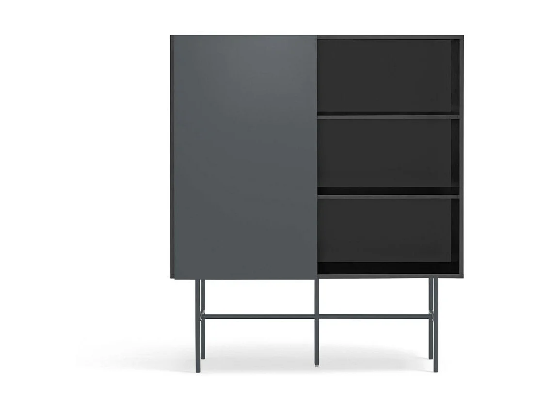 Nube - Buffet haut avec porte coulissante en bois H140cm - Gris et noir