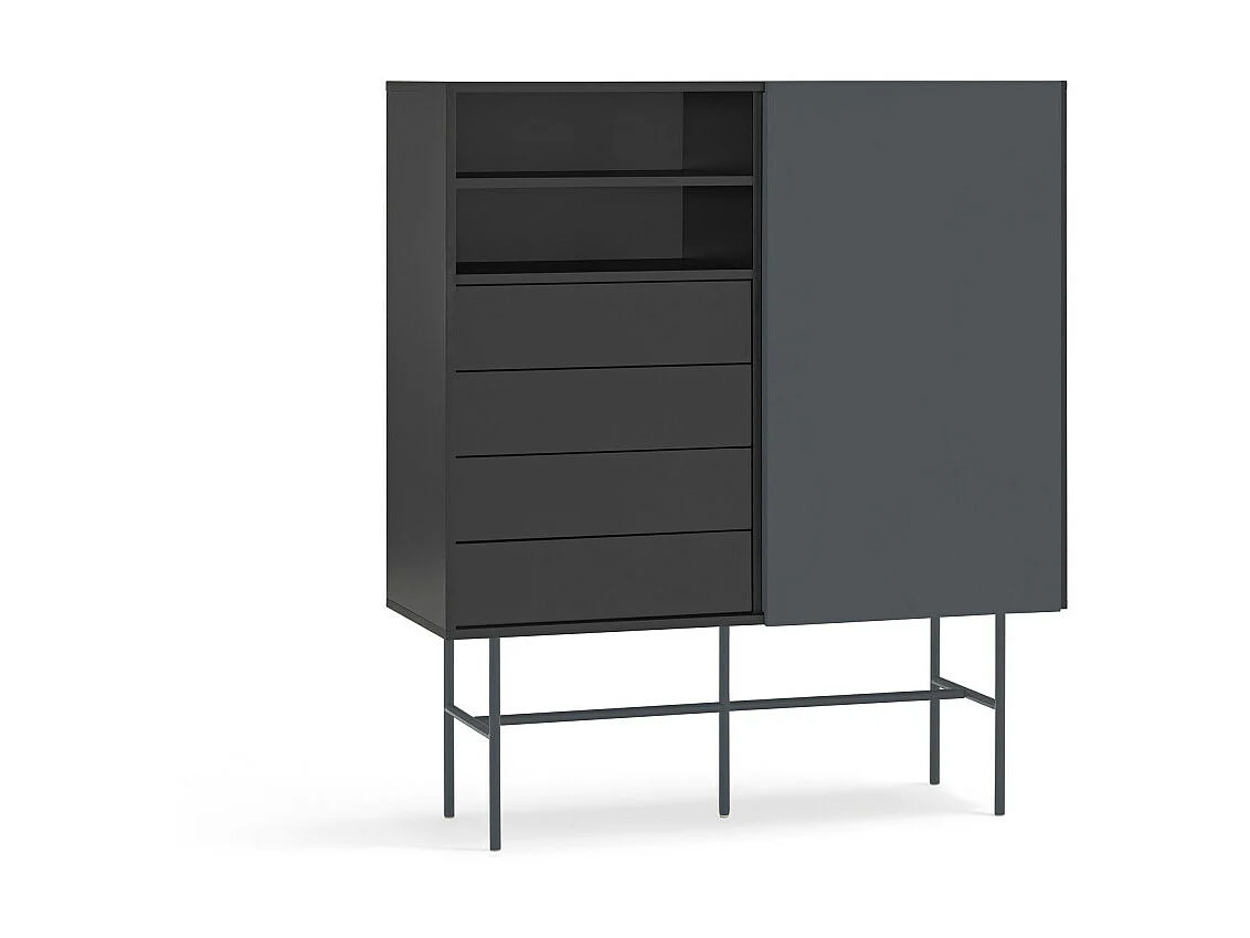 Nube - Buffet haut avec porte coulissante en bois H140cm - Gris et noir
