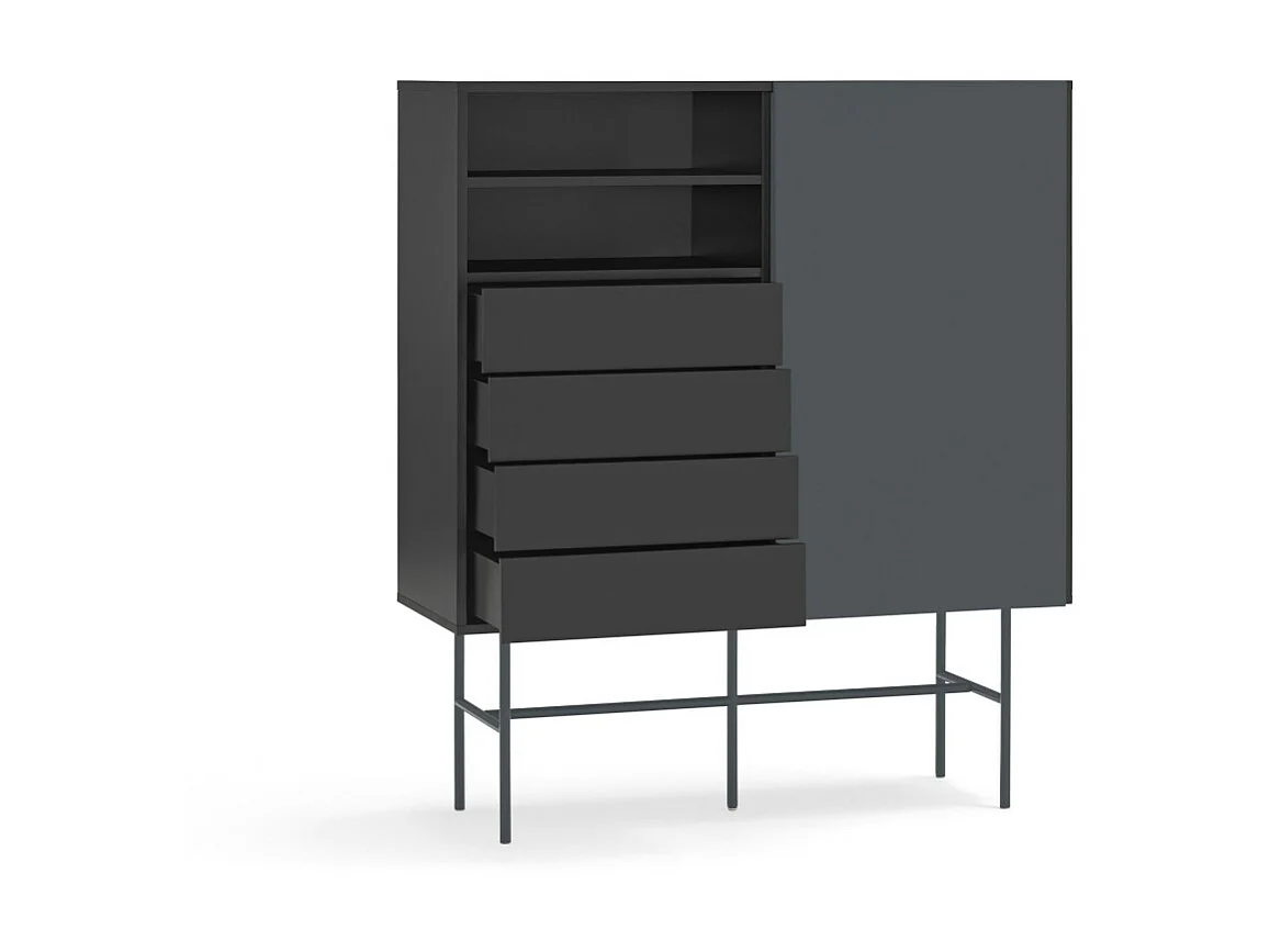 Nube - Buffet haut avec porte coulissante en bois H140cm - Gris et noir