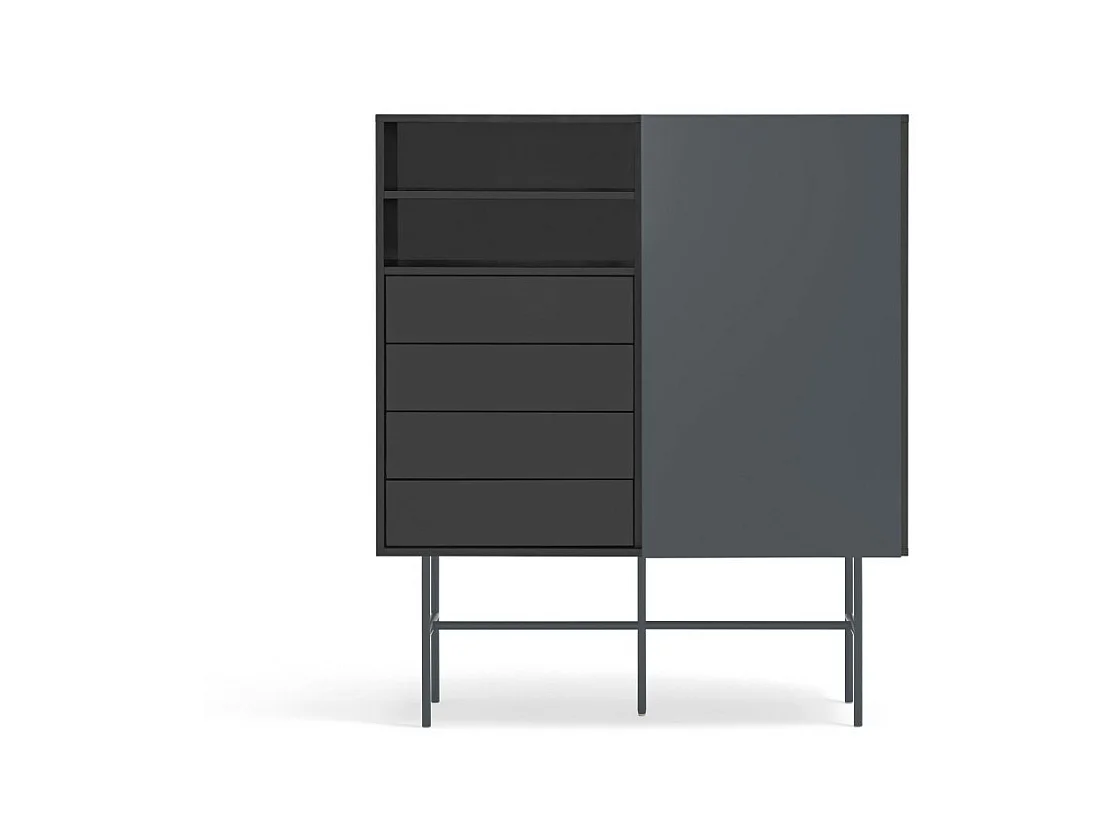 Nube - Buffet haut avec porte coulissante en bois H140cm - Gris et noir