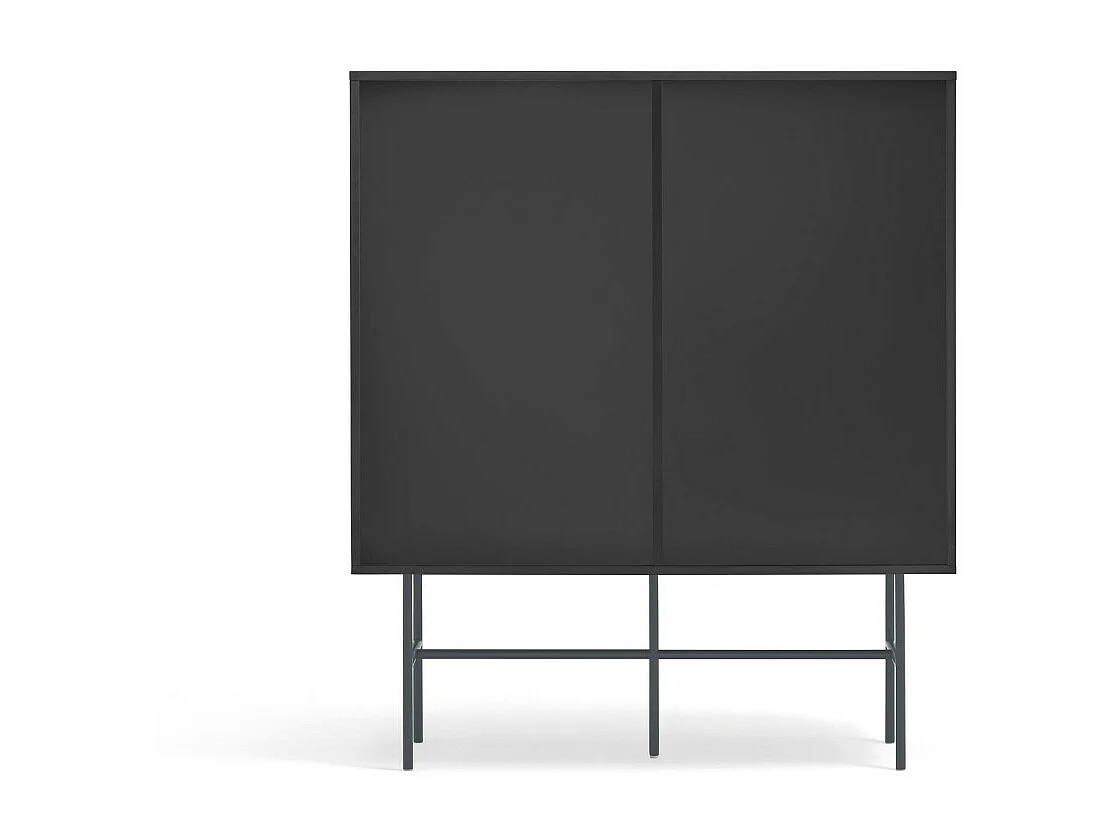 Nube - Buffet haut avec porte coulissante en bois H140cm - Gris et noir