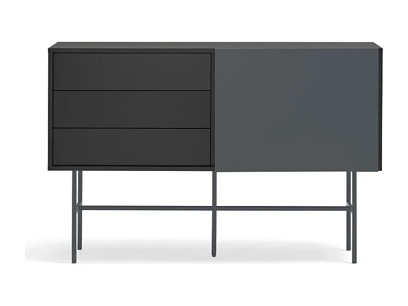 Cômoda 3 gavetas e porta de correr lacada a preto 140x91 cm