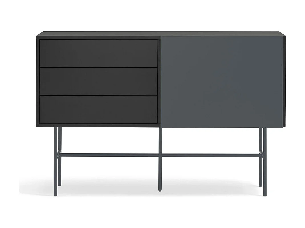 Nube - Buffet avec porte coulissante en bois L140cm - Gris et noir