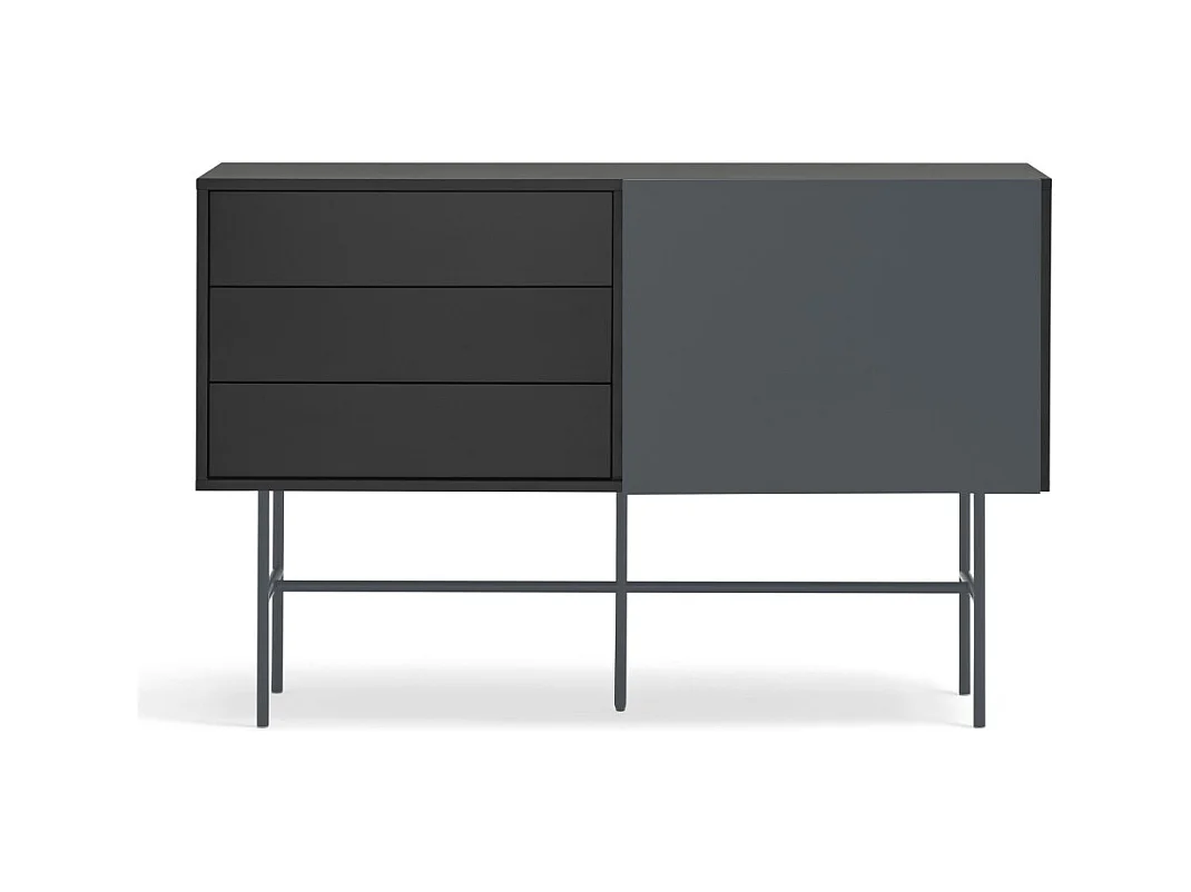 Nube - Buffet avec porte coulissante en bois L140cm - Gris et noir