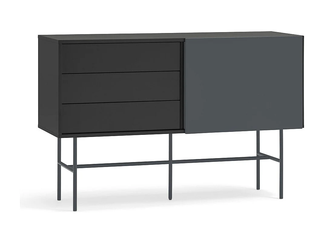 Nube - Buffet avec porte coulissante en bois L140cm - Gris et noir