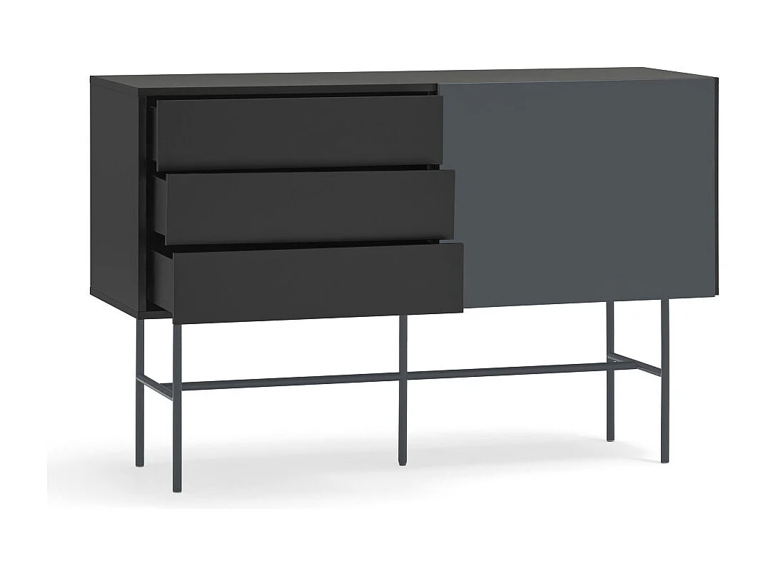 Nube - Buffet avec porte coulissante en bois L140cm - Gris et noir