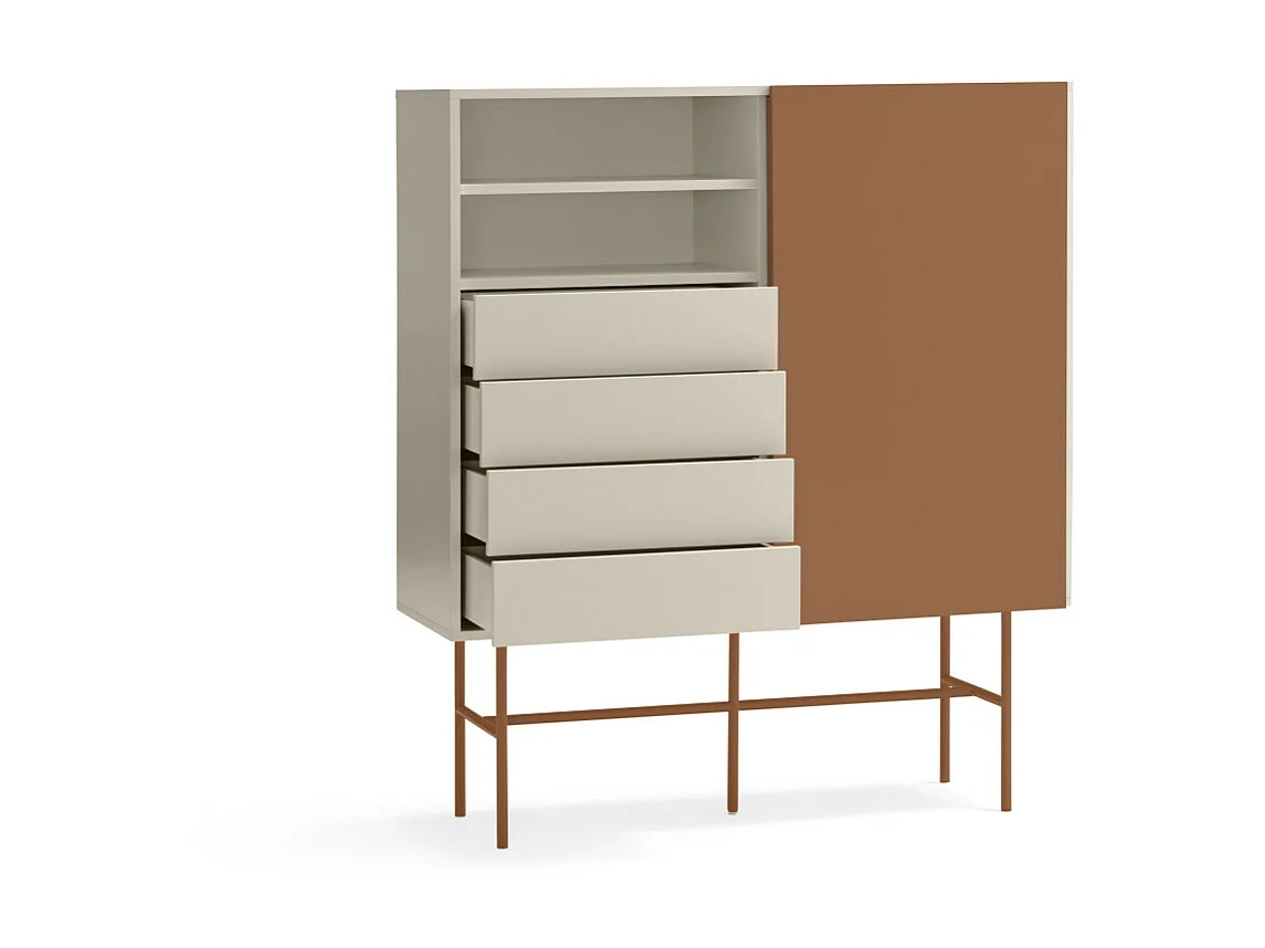 Nube - Buffet haut avec porte coulissante en bois H140cm - Marron argile