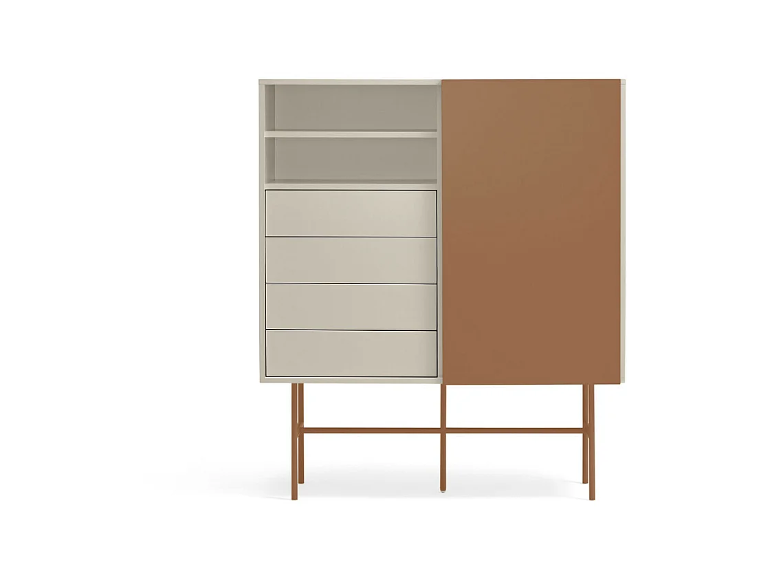 Nube - Buffet haut avec porte coulissante en bois H140cm - Marron argile