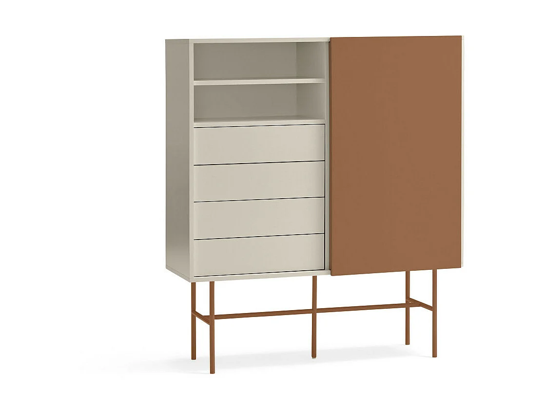 Nube - Buffet haut avec porte coulissante en bois H140cm - Marron argile