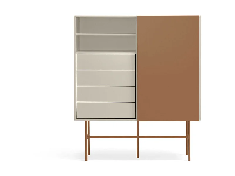Nube - Buffet haut avec porte coulissante en bois H140cm - Marron argile