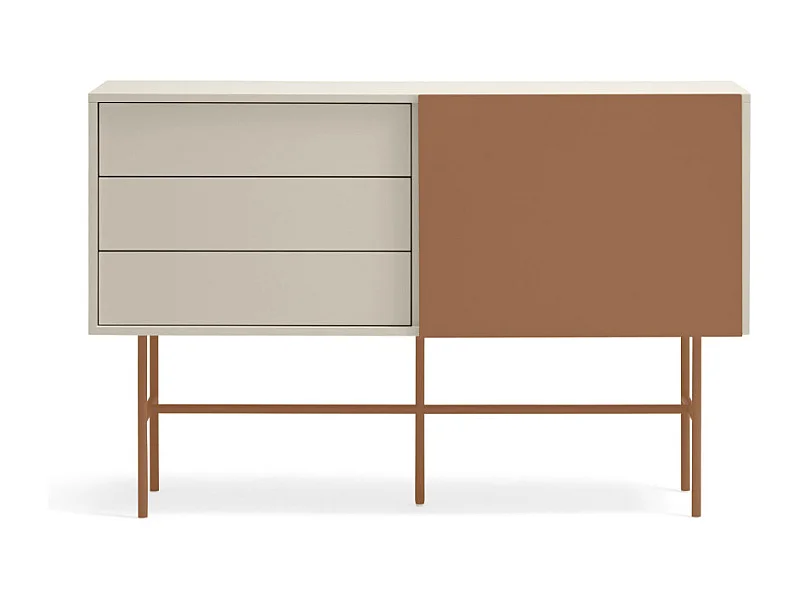 Kommode 3 Schubladen und Schiebetür sandfarben lackiert 140x91 cm