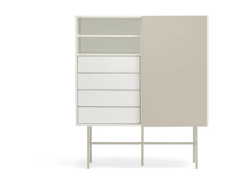 Nube - Buffet haut avec porte coulissante en bois H140cm - Beige