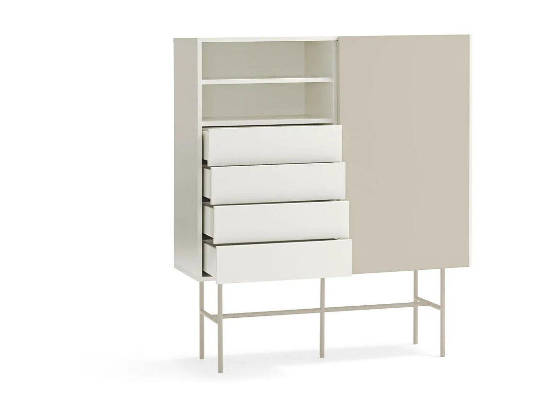 Nube - Buffet haut avec porte coulissante en bois H140cm - Beige
