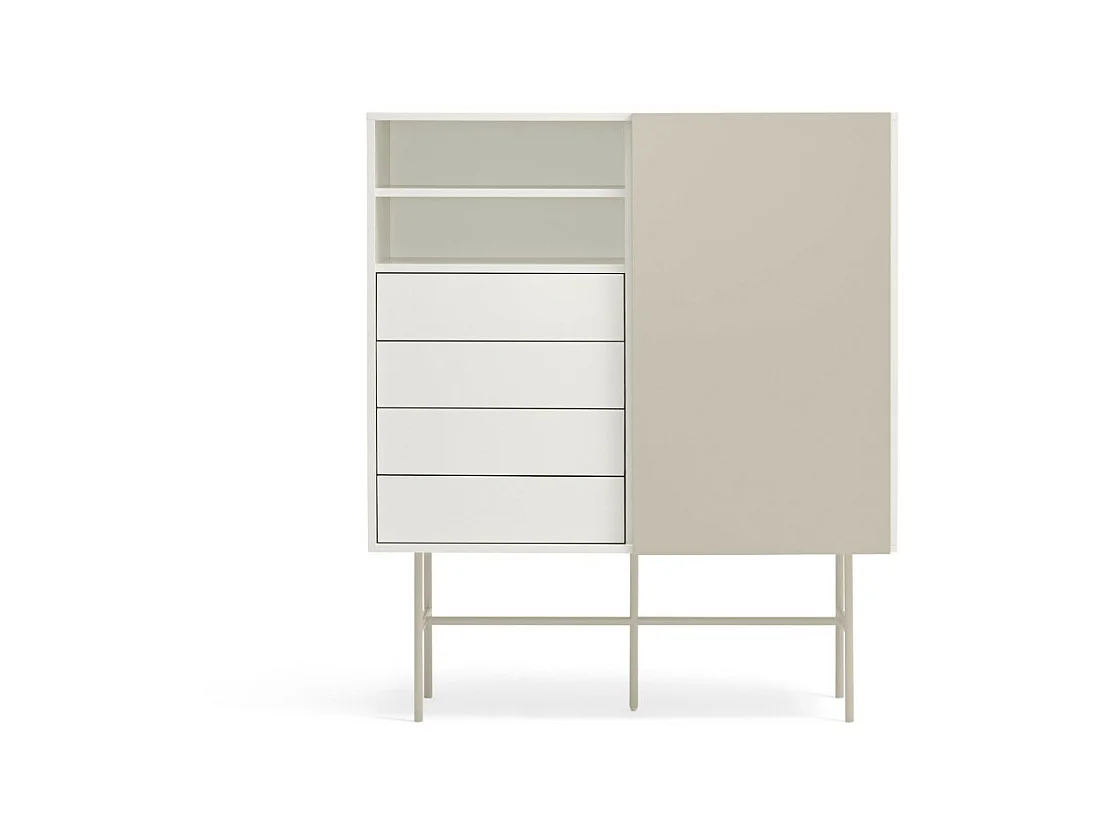 Nube - Buffet haut avec porte coulissante en bois H140cm - Beige
