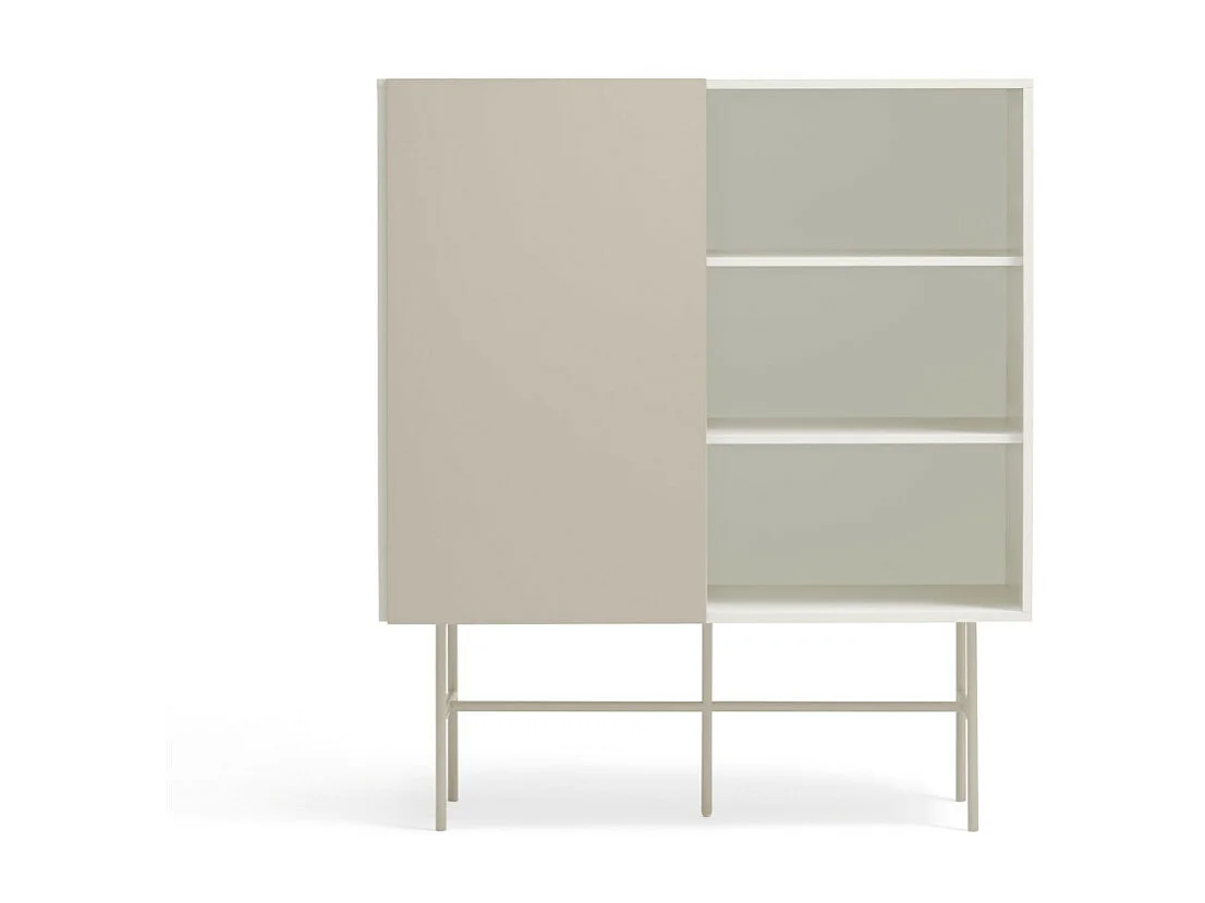 Nube - Buffet haut avec porte coulissante en bois H140cm - Beige