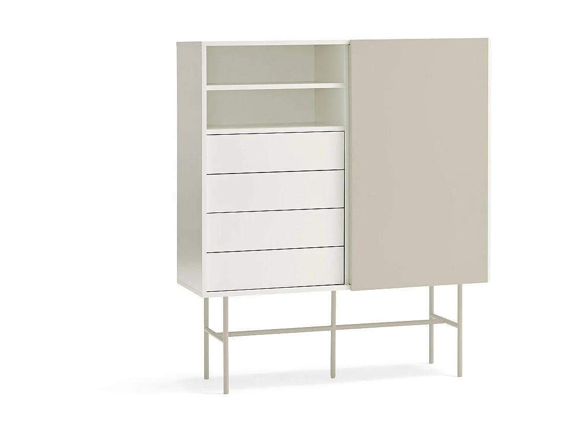 Nube - Buffet haut avec porte coulissante en bois H140cm - Beige