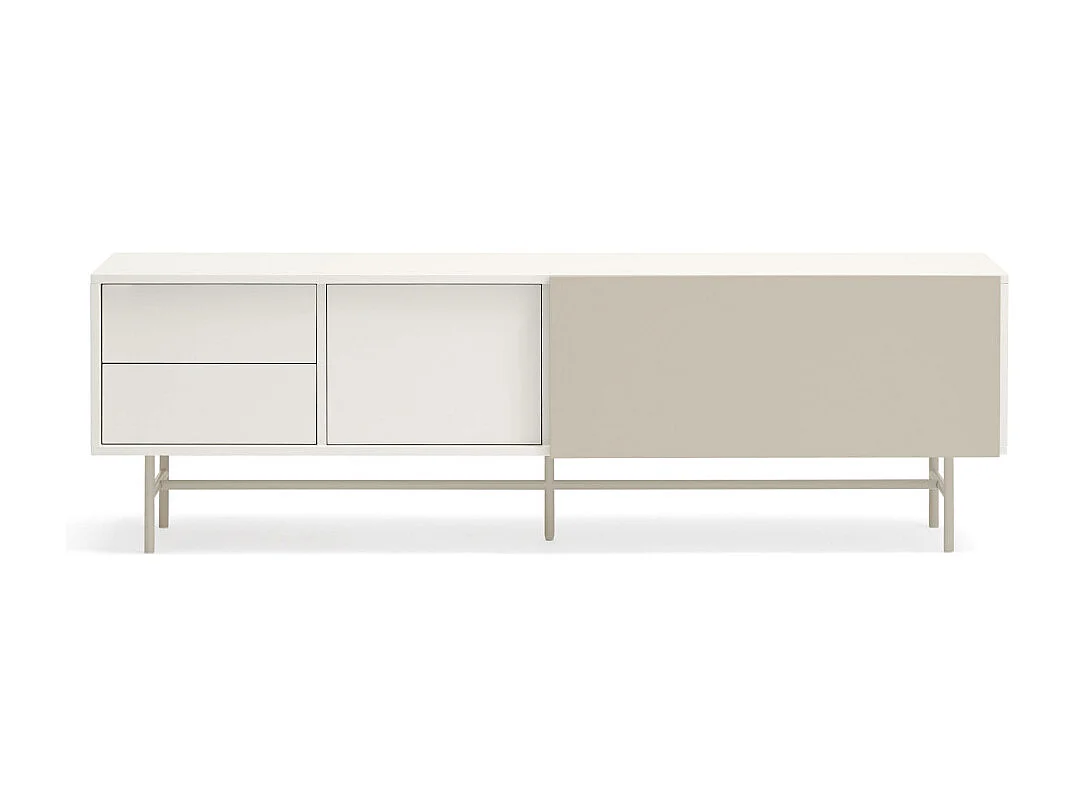 Nube - Meuble TV avec porte coulissante en bois L180cm - Beige
