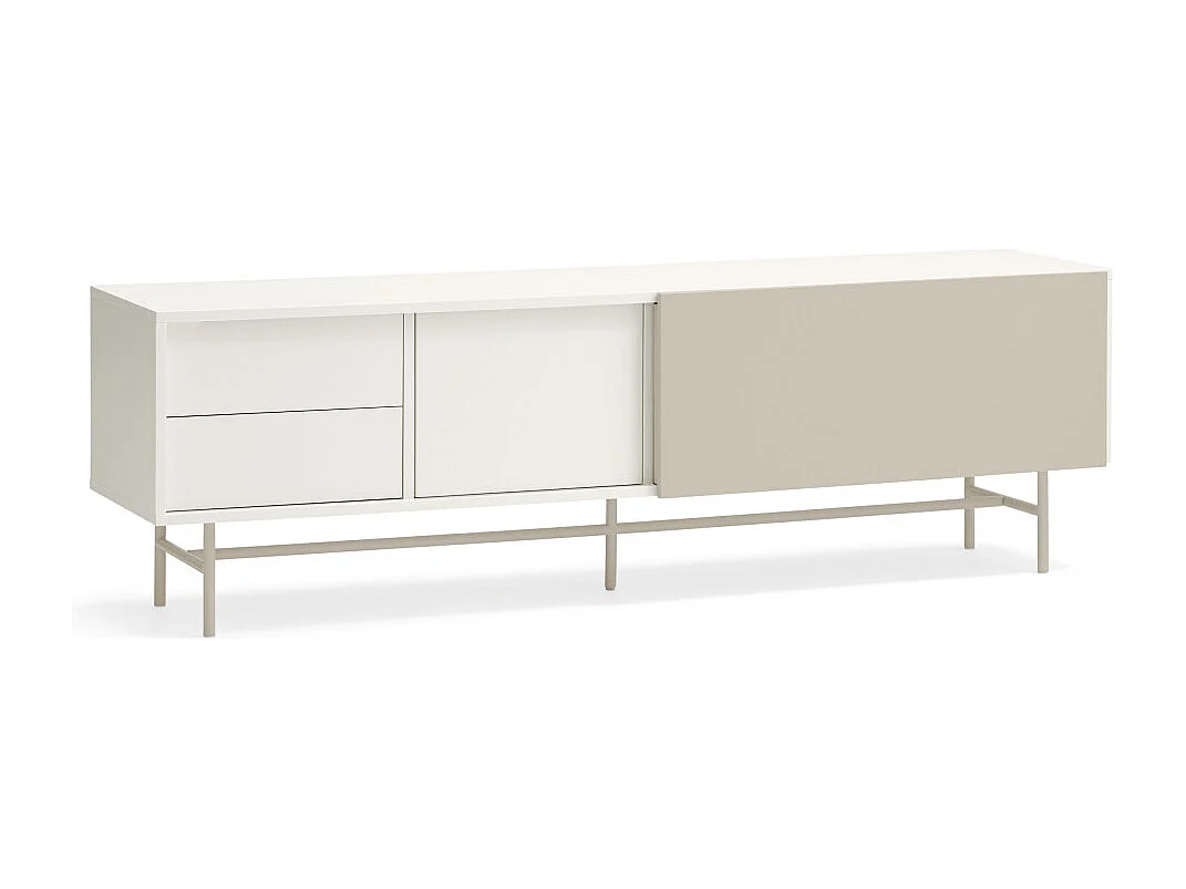 Nube - Meuble TV avec porte coulissante en bois L180cm - Beige