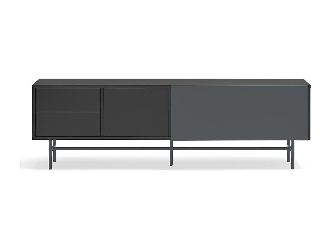 Meubel TV 2 deuren en 2 laden pied fer gelakt zwart 180x56 cm